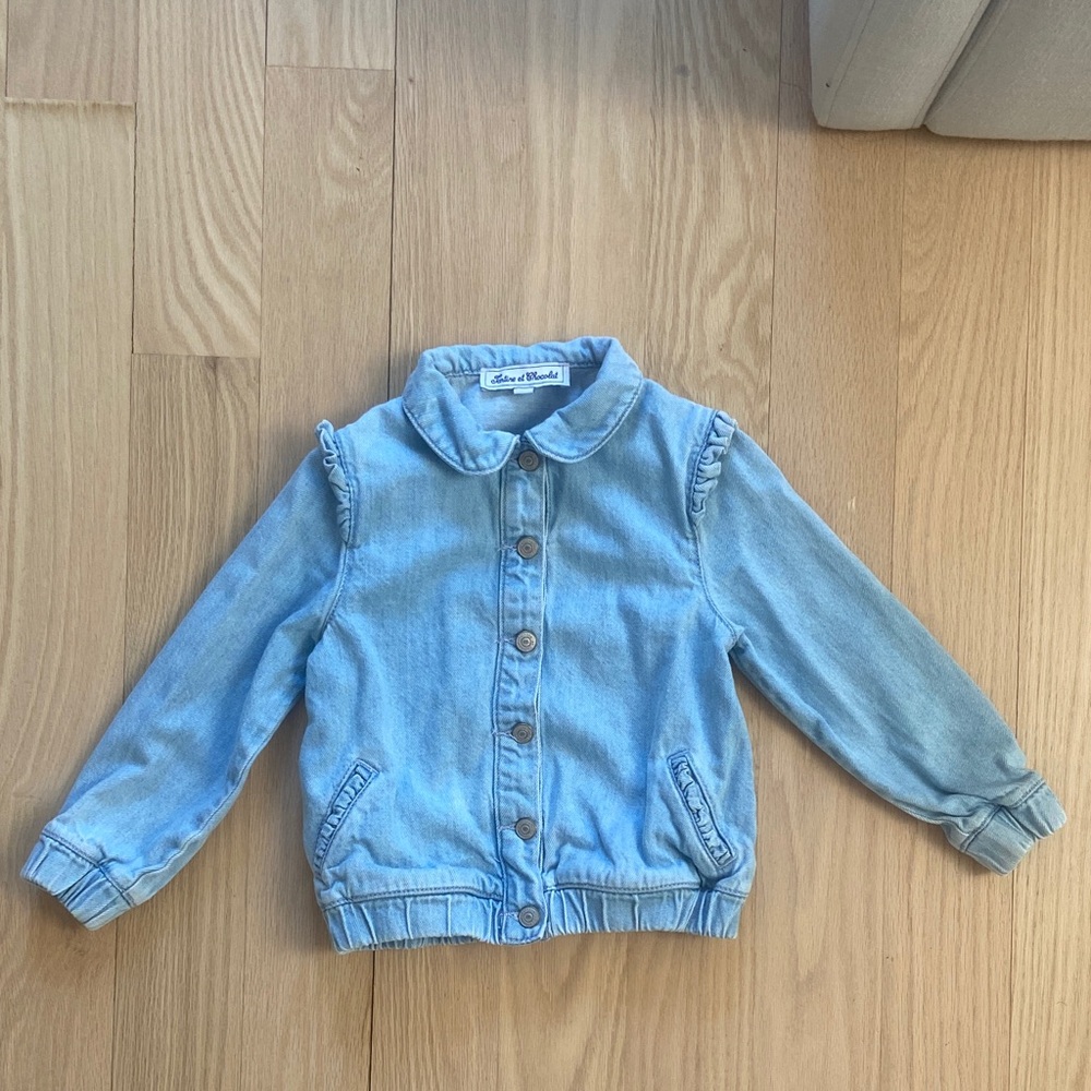 Tartine et Chocolat Light Blue Denim Jacket with Peter Pan Collar
